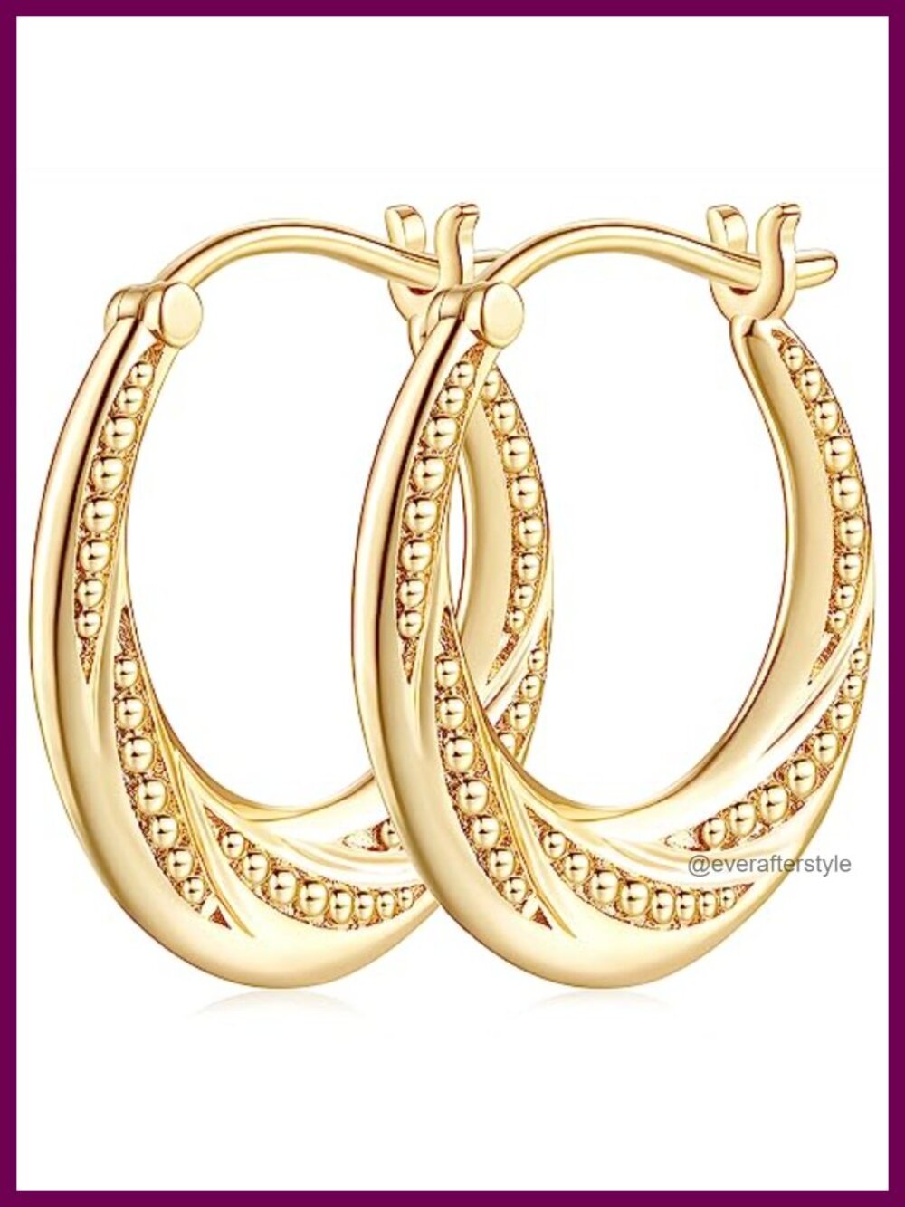 14K Gold Plated Hoop Earrings Lever Back Engraved Women's Jewelry